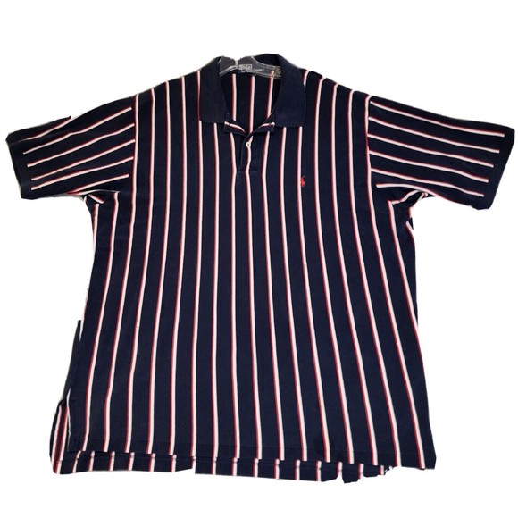 Ralph Lauren Plolo Shirt Mens 2XL Blue with Stripe Short Sleeve Vintage - Picture 1 of 16